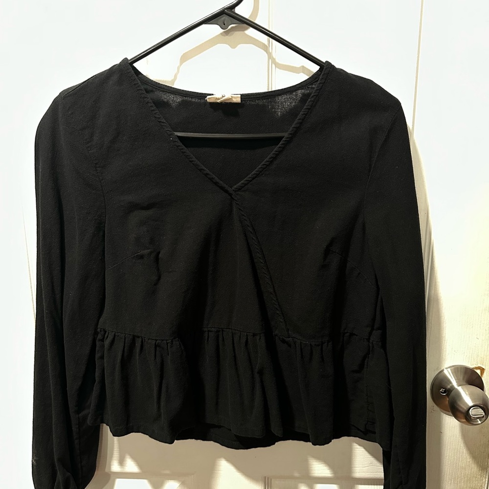 a.n.a Black Peplum Long Sleeve Blouse
